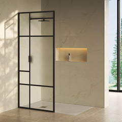 Swiss Madison Leiden 34 x 76 Framed Fixed 3/8 in. (10mm) Frosted Tempered Glass Shower Door with Matte Black Frame - SM-SD9101MB