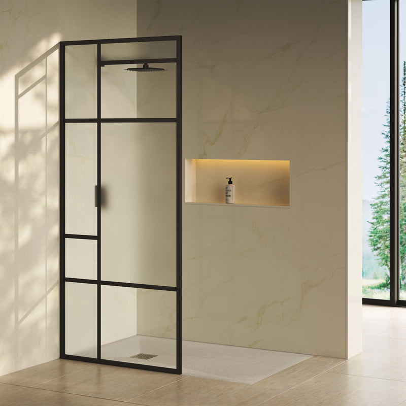 Swiss Madison Leiden 34 x 76 Framed Fixed 3/8 in. (10mm) Frosted Tempered Glass Shower Door with Matte Black Frame - SM-SD9101MB
