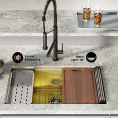 Swiss Madison Tourner 32" x 19" Stainless Steel, Single Basin, Undermount Kitchen Workstation Sink - SM-KU801 - The Home Selection