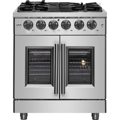 Forno 30" Massimo, Freestanding French Door Dual Fuel Range with 5 Sealed Burners, 4.32 cu. ft. Oven Capacity, Continuous Grates, Steam Clean, and Convection Oven - FFSGS6325-30