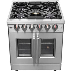 Forno 30" Massimo, Freestanding French Door Dual Fuel Range with 5 Sealed Burners, 4.32 cu. ft. Oven Capacity, Continuous Grates, Steam Clean, and Convection Oven - FFSGS6325-30