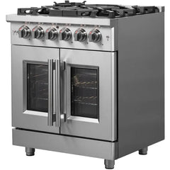 Forno 30" Massimo, Freestanding French Door Dual Fuel Range with 5 Sealed Burners, 4.32 cu. ft. Oven Capacity, Continuous Grates, Steam Clean, and Convection Oven - FFSGS6325-30