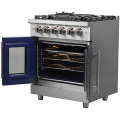 Forno 30" Massimo, Freestanding French Door Dual Fuel Range with 5 Sealed Burners, 4.32 cu. ft. Oven Capacity, Continuous Grates, Steam Clean, and Convection Oven - FFSGS6325-30