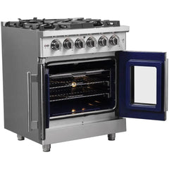 Forno 30" Massimo, Freestanding French Door Dual Fuel Range with 5 Sealed Burners, 4.32 cu. ft. Oven Capacity, Continuous Grates, Steam Clean, and Convection Oven - FFSGS6325-30