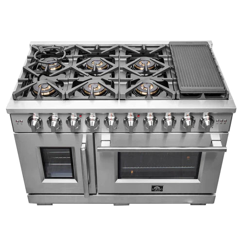Forno 48-Inch Capriasca Gas Range with 8 Burners, 180,000 BTUs, & French Door Gas Oven in Stainless Steel - FFSGS6460-48
