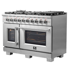 Forno 48-Inch Galiano Dual Fuel Range with 8 Gas Burners, 107,000 BTUs, & French Door Electric Oven in Stainless Steel - FFSGS6356-48