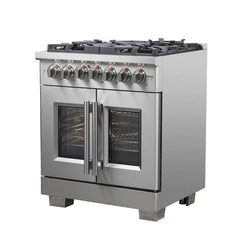 Forno 30-Inch Capriasca Dual Fuel Range with 5 Gas Burners, 100,000 BTUs, and French Door Electric Oven in Stainless Steel (FFSGS6387-30) - The Home Selection