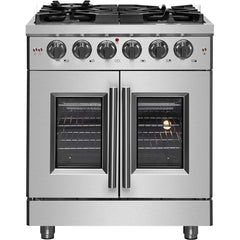 Forno 30" Massimo, Freestanding French Door Dual Fuel Range with 5 Sealed Burners, 4.32 cu. ft. Oven Capacity, Continuous Grates, Steam Clean, and Convection Oven - FFSGS6325-30 - The Home Selection
