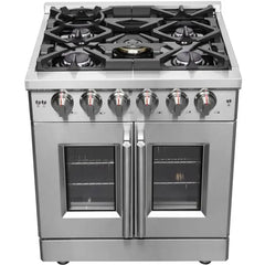 Forno 30" Massimo, Freestanding French Door Dual Fuel Range with 5 Sealed Burners, 4.32 cu. ft. Oven Capacity, Continuous Grates, Steam Clean, and Convection Oven - FFSGS6325-30 - The Home Selection