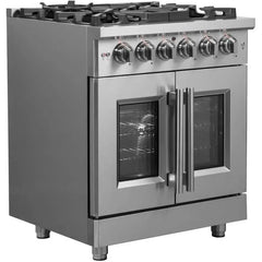 Forno 30" Massimo, Freestanding French Door Dual Fuel Range with 5 Sealed Burners, 4.32 cu. ft. Oven Capacity, Continuous Grates, Steam Clean, and Convection Oven - FFSGS6325-30 - The Home Selection