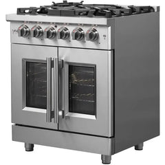 Forno 30" Massimo, Freestanding French Door Dual Fuel Range with 5 Sealed Burners, 4.32 cu. ft. Oven Capacity, Continuous Grates, Steam Clean, and Convection Oven - FFSGS6325-30 - The Home Selection