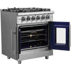 Forno 30" Massimo, Freestanding French Door Dual Fuel Range with 5 Sealed Burners, 4.32 cu. ft. Oven Capacity, Continuous Grates, Steam Clean, and Convection Oven - FFSGS6325-30 - The Home Selection