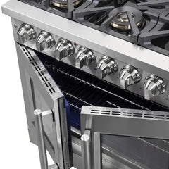 Forno 36-Inch Capriasca Freestanding French Door Dual Fuel Range with 6 Gas Burners, 120,000 BTUs & Electric Oven in Stainless Steel - FFSGS6387-36 - The Home Selection