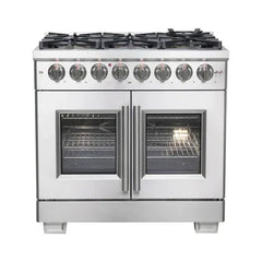 Forno 36-Inch Capriasca Freestanding French Door Dual Fuel Range with 6 Gas Burners, 120,000 BTUs & Electric Oven in Stainless Steel - FFSGS6387-36 - The Home Selection