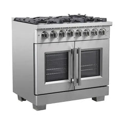 Forno 36-Inch Capriasca Freestanding French Door Dual Fuel Range with 6 Gas Burners, 120,000 BTUs & Electric Oven in Stainless Steel - FFSGS6387-36 - The Home Selection