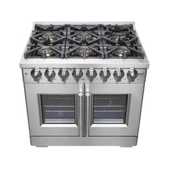 Forno 36-Inch Capriasca Freestanding French Door Dual Fuel Range with 6 Gas Burners, 120,000 BTUs & Electric Oven in Stainless Steel - FFSGS6387-36 - The Home Selection