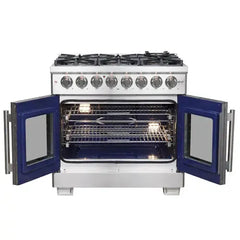 Forno 36-Inch Capriasca Freestanding French Door Dual Fuel Range with 6 Gas Burners, 120,000 BTUs & Electric Oven in Stainless Steel - FFSGS6387-36 - The Home Selection