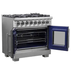 Forno 36-Inch Capriasca Freestanding French Door Dual Fuel Range with 6 Gas Burners, 120,000 BTUs & Electric Oven in Stainless Steel - FFSGS6387-36 - The Home Selection