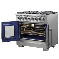 Forno 36-Inch Capriasca Freestanding French Door Dual Fuel Range with 6 Gas Burners, 120,000 BTUs & Electric Oven in Stainless Steel - FFSGS6387-36 - The Home Selection