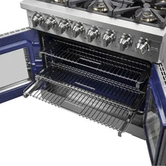 Forno 36-Inch Capriasca Freestanding French Door Dual Fuel Range with 6 Gas Burners, 120,000 BTUs & Electric Oven in Stainless Steel - FFSGS6387-36 - The Home Selection