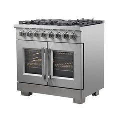 Forno 36-Inch Capriasca Freestanding French Door Dual Fuel Range with 6 Gas Burners, 120,000 BTUs & Electric Oven in Stainless Steel - FFSGS6387-36 - The Home Selection