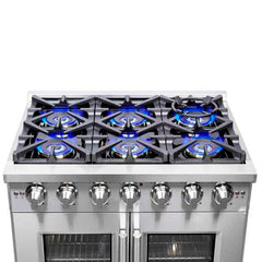 Forno 36-Inch Capriasca Gas Range with 6 Burners, 120,000 BTUs, & French Door Gas Oven in Stainless Steel - FFSGS6460-36 - The Home Selection