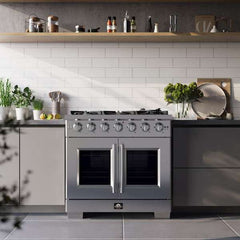 Forno 36-Inch Capriasca Gas Range with 6 Burners, 120,000 BTUs, & French Door Gas Oven in Stainless Steel - FFSGS6460-36 - The Home Selection