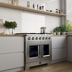 Forno 36-Inch Capriasca Gas Range with 6 Burners, 120,000 BTUs, & French Door Gas Oven in Stainless Steel - FFSGS6460-36 - The Home Selection