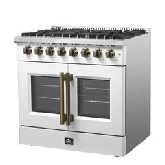 Forno 36-Inch Galiano Dual Fuel Range with 6 Gas Burners, 83,000 BTUs, & French Door Electric Oven in Stainless Steel (FFSGS6356-36) - The Home Selection