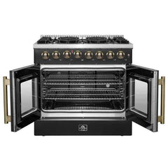 Forno 36-Inch Galiano Dual Fuel Range with 6 Gas Burners, 83,000 BTUs, & French Door Electric Oven in Stainless Steel (FFSGS6356-36) - The Home Selection