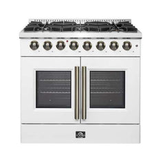 Forno 36-Inch Galiano Dual Fuel Range with 6 Gas Burners, 83,000 BTUs, & French Door Electric Oven in Stainless Steel (FFSGS6356-36) - The Home Selection