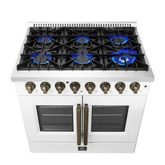 Forno 36-Inch Galiano Dual Fuel Range with 6 Gas Burners, 83,000 BTUs, & French Door Electric Oven in Stainless Steel (FFSGS6356-36) - The Home Selection