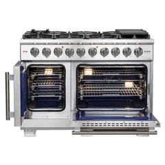 Forno 48-Inch Capriasca Dual Fuel Range with 8 Gas Burners, 160,000 BTUs & French Door Electric Oven in Stainless Steel - FFSGS6387-48 - The Home Selection