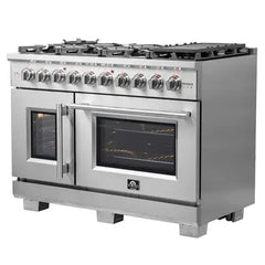 Forno 48-Inch Capriasca Dual Fuel Range with 8 Gas Burners, 160,000 BTUs & French Door Electric Oven in Stainless Steel - FFSGS6387-48 - The Home Selection