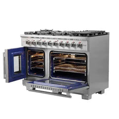 Forno 48-Inch Capriasca Dual Fuel Range with 8 Gas Burners, 160,000 BTUs & French Door Electric Oven in Stainless Steel - FFSGS6387-48 - The Home Selection