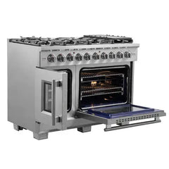Forno 48-Inch Capriasca Gas Range with 8 Burners, 180,000 BTUs, & French Door Gas Oven in Stainless Steel - FFSGS6460-48 - The Home Selection