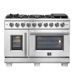 Forno 48-Inch Capriasca Gas Range with 8 Burners, 180,000 BTUs, & French Door Gas Oven in Stainless Steel - FFSGS6460-48 - The Home Selection