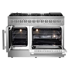 Forno 48-Inch Galiano Dual Fuel Range with 8 Gas Burners, 107,000 BTUs, & French Door Electric Oven in Stainless Steel - FFSGS6356-48 - The Home Selection