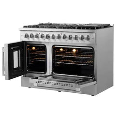 Forno 48-Inch Galiano Dual Fuel Range with 8 Gas Burners, 107,000 BTUs, & French Door Electric Oven in Stainless Steel - FFSGS6356-48 - The Home Selection