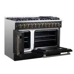 Forno 48-Inch Galiano Dual Fuel Range with 8 Gas Burners, 107,000 BTUs, & French Door Electric Oven in Stainless Steel - FFSGS6356-48 - The Home Selection