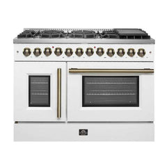Forno 48-Inch Galiano Dual Fuel Range with 8 Gas Burners, 107,000 BTUs, & French Door Electric Oven in Stainless Steel - FFSGS6356-48 - The Home Selection