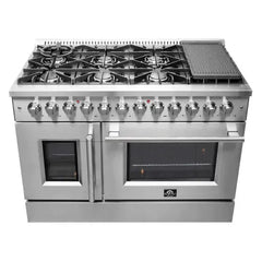 Forno 48-Inch Galiano Dual Fuel Range with 8 Gas Burners, 107,000 BTUs, & French Door Electric Oven in Stainless Steel - FFSGS6356-48 - The Home Selection