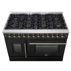 Forno 48-Inch Galiano Dual Fuel Range with 8 Gas Burners, 107,000 BTUs, & French Door Electric Oven in Stainless Steel - FFSGS6356-48 - The Home Selection