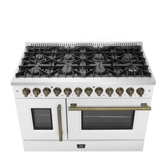 Forno 48-Inch Galiano Dual Fuel Range with 8 Gas Burners, 107,000 BTUs, & French Door Electric Oven in Stainless Steel - FFSGS6356-48 - The Home Selection