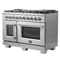Forno 48-Inch Galiano Dual Fuel Range with 8 Gas Burners, 107,000 BTUs, & French Door Electric Oven in Stainless Steel - FFSGS6356-48 - The Home Selection