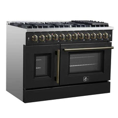 Forno 48-Inch Galiano Dual Fuel Range with 8 Gas Burners, 107,000 BTUs, & French Door Electric Oven in Stainless Steel - FFSGS6356-48 - The Home Selection