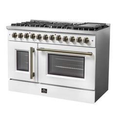 Forno 48-Inch Galiano Dual Fuel Range with 8 Gas Burners, 107,000 BTUs, & French Door Electric Oven in Stainless Steel - FFSGS6356-48 - The Home Selection