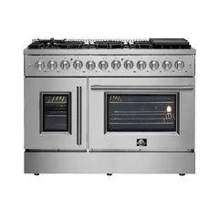 Forno 48-Inch Galiano Dual Fuel Range with 8 Gas Burners, 107,000 BTUs, & French Door Electric Oven in Stainless Steel - FFSGS6356-48 - The Home Selection