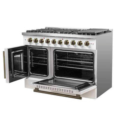 Forno 48-Inch Galiano Gas Range with 8 Gas Burners, 107,000 BTUs, & French Door Gas Oven in Stainless Steel - FFSGS6444-48 - The Home Selection