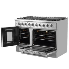 Forno 48-Inch Galiano Gas Range with 8 Gas Burners, 107,000 BTUs, & French Door Gas Oven in Stainless Steel - FFSGS6444-48 - The Home Selection